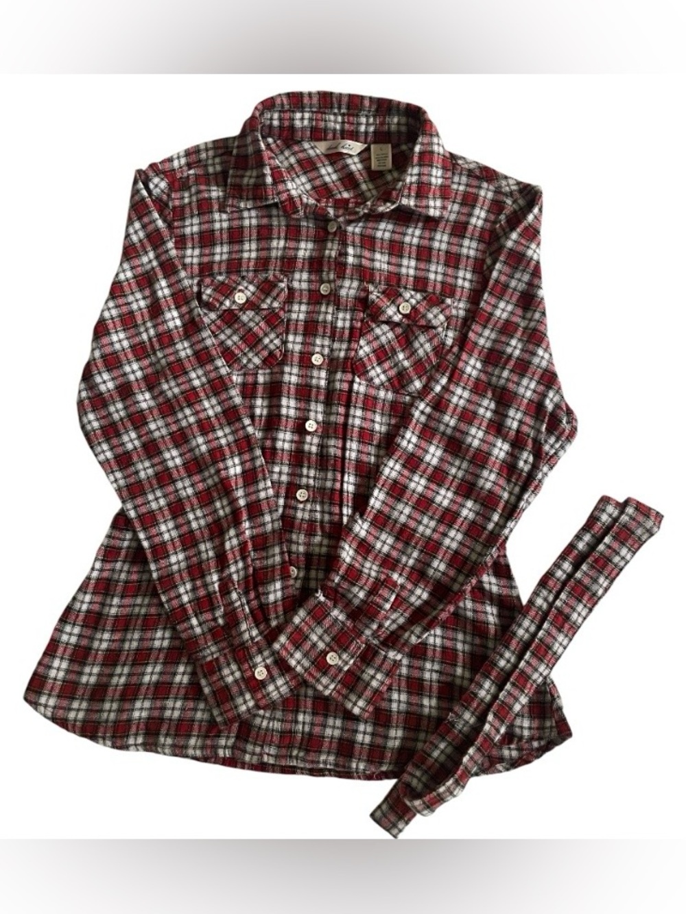 Derek Heart Red Plaid Flannel Shirt Cinch Back Tie Belt Cotton Cabincore Boho-L